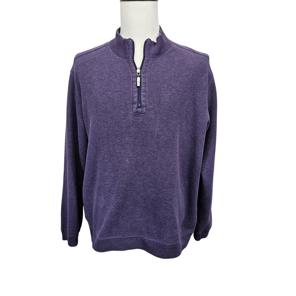 Tommy Bahama Sweater Mens Large Purple Gray 1/4 Zip Reversible Mock Neck Knit